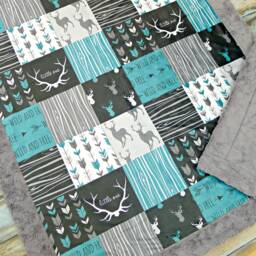 Baby Blanket - Faux Patchwork Quilt Little One Deer Teal Blankets Wild & Free - thumbnail 2