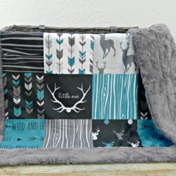 Baby Blanket - Faux Patchwork Quilt Little One Deer Teal Blankets Wild & Free - thumbnail 3