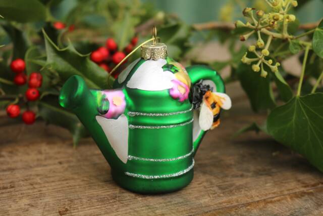 Small Green Garden Allotment Watering Can Christmas Tree Bauble Decoration - image 1