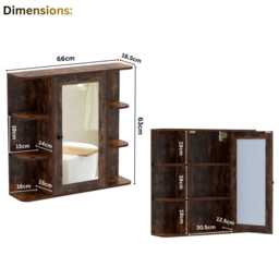 Rustic Brown Mirrored Bathroom Wall Cabinet With Open Shelves & Medicine - thumbnail 4