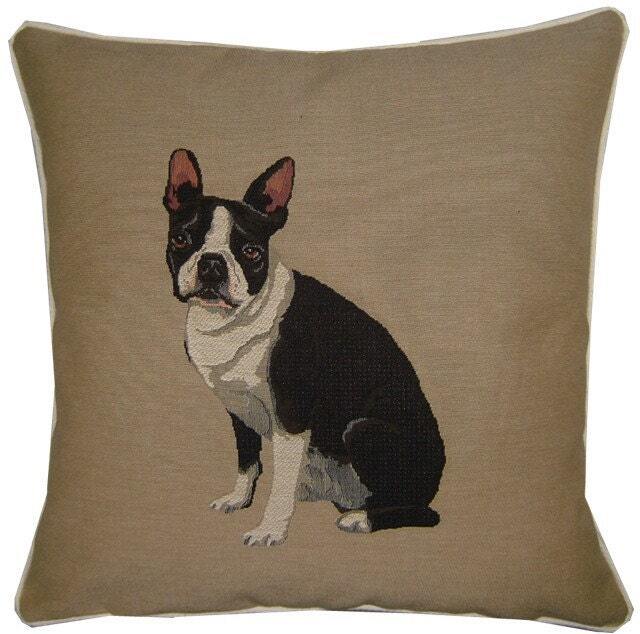 Boston Terrier Woven Tapestry Cushion Cover Sham - image 1