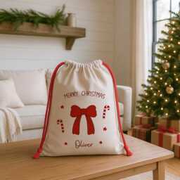Pink Bow Christmas Eve Sack, Stocking Option - Personalized Toy Bag For Girls Or Girlfriend - thumbnail 4