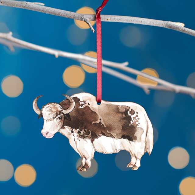 Yak Christmas Tree Decoration, Birch Plywood Ornament, Animal Lover Gift, Festive Watercolour Art, Traditional Keepsake - image 1