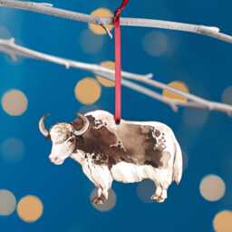 Yak Christmas Tree Decoration, Birch Plywood Ornament, Animal Lover Gift, Festive Watercolour Art, Traditional Keepsake