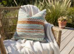 Turquoise Orange Gray Boho Pillow Cover, Geometric Cushion Or Euro Sham - Duties Paid Usa