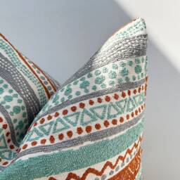 Turquoise Orange Gray Boho Pillow Cover, Geometric Cushion Or Euro Sham - Duties Paid Usa - thumbnail 3