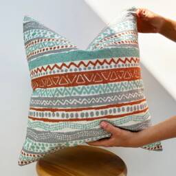 Turquoise Orange Gray Boho Pillow Cover, Geometric Cushion Or Euro Sham - Duties Paid Usa - thumbnail 2
