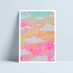 Personalised Hand Painted Custom Name Print By Niki Pilkington/Clouds Painting Baby Gift Customised Welsh - thumbnail 2