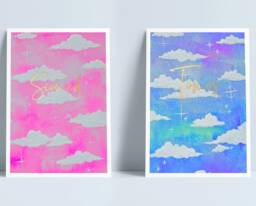 Personalised Hand Painted Custom Name Print By Niki Pilkington/Clouds Painting Baby Gift Customised Welsh - thumbnail 1