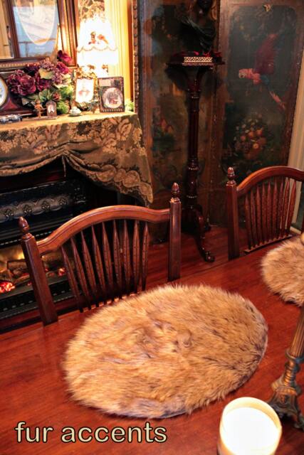 Faux Fur Bear Skin Placemat, Accent Table Rug, Wolf Hide 14x20 - image 1
