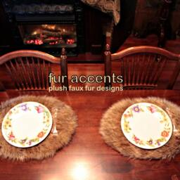 Faux Fur Bear Skin Placemat, Accent Table Rug, Wolf Hide 14x20 - thumbnail 3