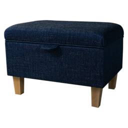 Handmade Blue Navy Metallic Storage Ottoman - Upholstered Pouffe Footstool Bespoke British Made - thumbnail 3