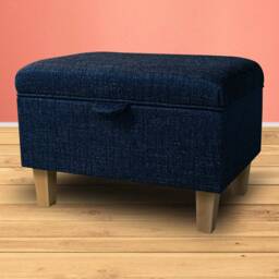 Handmade Blue Navy Metallic Storage Ottoman - Upholstered Pouffe Footstool Bespoke British Made - thumbnail 1