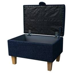 Handmade Blue Navy Metallic Storage Ottoman - Upholstered Pouffe Footstool Bespoke British Made - thumbnail 2