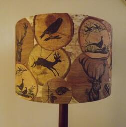 Hunting Stag Decoupage Lampshade Pheasant Nature Birds Rustic Logs Wood Brown Fatta Da Mamma