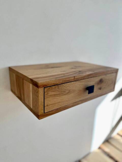 Rustic Floating Nightstand With Drawer White Oak Farmhouse Bedside Table For Bedroom Mid Century Funky Side Wooden - image 1