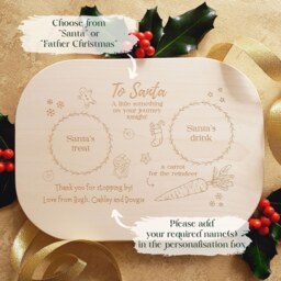 Personalised Santa Treat Board, Father Christmas Rectangle Wooden Plate, Engraved Eve Gift, Kids Festive Keepsake, Beech Wood - thumbnail 2
