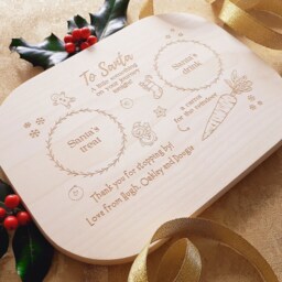 Personalised Santa Treat Board, Father Christmas Rectangle Wooden Plate, Engraved Eve Gift, Kids Festive Keepsake, Beech Wood - thumbnail 3