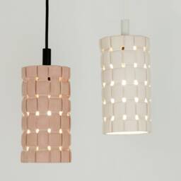 Textured Ceramic Pendant Light, Woven Stem Plug-In Hanging Lamp - Naaya Weave Stem - thumbnail 2