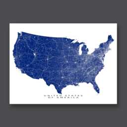 Usa Road Map Print, United States Of America Wall Art Poster - thumbnail 1