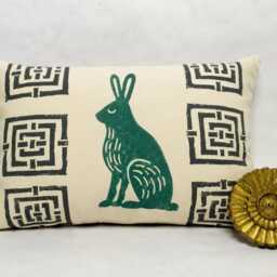 Mid Century Rabbit Pillow Orange Hare Block Print - thumbnail 4
