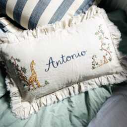 Luxury Hand-Embroidered Linen Baby Pillow Personalised Giraffe Bunny Keepsake Gift - thumbnail 2
