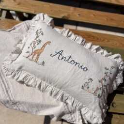Luxury Hand-Embroidered Linen Baby Pillow Personalised Giraffe Bunny Keepsake Gift - thumbnail 4