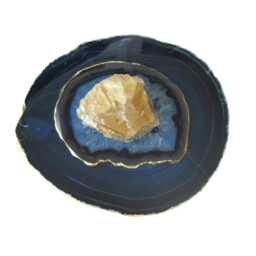 Navy Blue Agate Tealight Candle Holder - Lid Topped With Rough Honey Calcite Stone - thumbnail 2