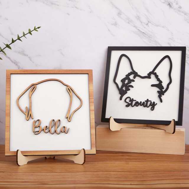 Personalized Dog Ears Line Drawing - Framed Art 3D Wood Sign Memorial Pet Gift - image 1