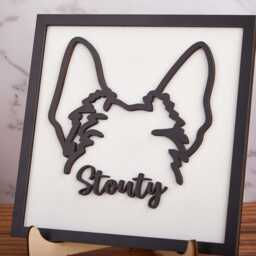 Personalized Dog Ears Line Drawing - Framed Art 3D Wood Sign Memorial Pet Gift - thumbnail 3