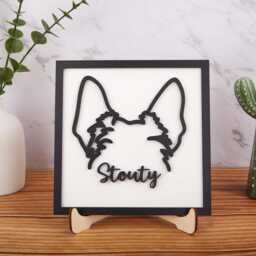 Personalized Dog Ears Line Drawing - Framed Art 3D Wood Sign Memorial Pet Gift - thumbnail 2