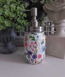 Beautiful Floral Meadow Decoupaged Mason Jar Soap Dispenser