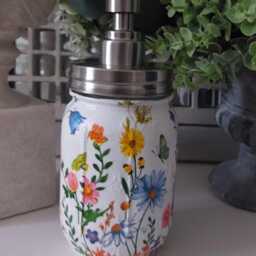 Beautiful Floral Meadow Decoupaged Mason Jar Soap Dispenser - thumbnail 3