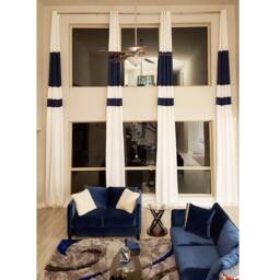 "Extra Long Curtains With Stripes Custom Made - 2 Panels Color Block 8-25 Ft Ikiriska 50""-100" - thumbnail 4