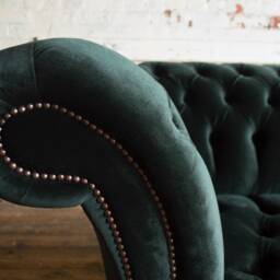 3 Seater Dark Emerald Green Velvet Fabric Chesterfield Sofa, British Handmade - thumbnail 2