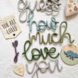 Guess How Much I Love You L Nursery Quote Wall Hanging Decor New Baby Gift Accessory Knitted Words - thumbnail 2