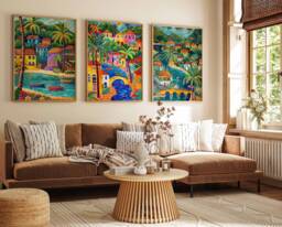 Set Of 3 Bridgetown Travel Prints, Barbados Posters, Caribbean Wall Art, Tropical Botanical Decor, Latin Posters