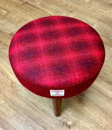 Red Faded Tartan Harris Tweed Small Footstool With Dark Varnished Wooden Legs - thumbnail 1