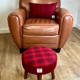 Red Faded Tartan Harris Tweed Small Footstool With Dark Varnished Wooden Legs - thumbnail 4