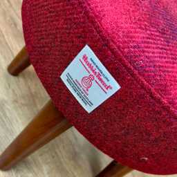 Red Faded Tartan Harris Tweed Small Footstool With Dark Varnished Wooden Legs - thumbnail 3