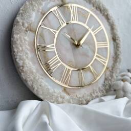Resin Wall Clock Art Oversized Modern Handmade White Beige & Gold Unique Home Decor Wedding Gift Custom - thumbnail 4