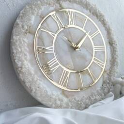 Resin Wall Clock Art Oversized Modern Handmade White Beige & Gold Unique Home Decor Wedding Gift Custom - thumbnail 2