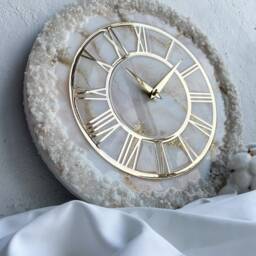 Resin Wall Clock Art Oversized Modern Handmade White Beige & Gold Unique Home Decor Wedding Gift Custom - thumbnail 3