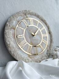 Resin Wall Clock Art Oversized Modern Handmade White Beige & Gold Unique Home Decor Wedding Gift Custom