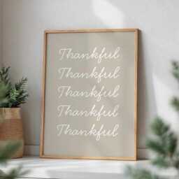 Thankful Beige Minimalist Print, Uplifting Quote, Affirmation Poster, Postive Wall Print Home Decor, Happy Livingroom Neutral - thumbnail 1