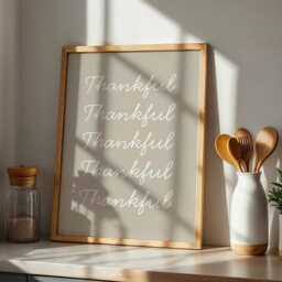 Thankful Beige Minimalist Print, Uplifting Quote, Affirmation Poster, Postive Wall Print Home Decor, Happy Livingroom Neutral - thumbnail 2