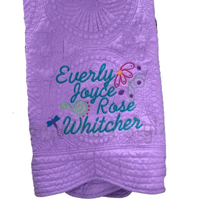 Heirloom Baby Quilt, Purple Embroidered Blanket, Personalized Keepsake Cotton Blanket - image 1