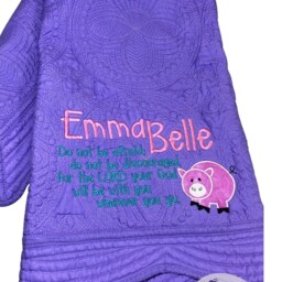 Heirloom Baby Quilt, Purple Embroidered Blanket, Personalized Keepsake Cotton Blanket - thumbnail 3