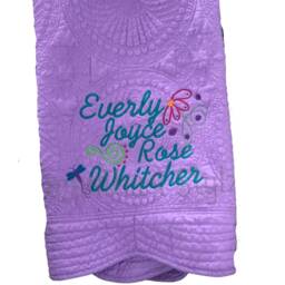 Heirloom Baby Quilt, Purple Embroidered Blanket, Personalized Keepsake Cotton Blanket - thumbnail 1