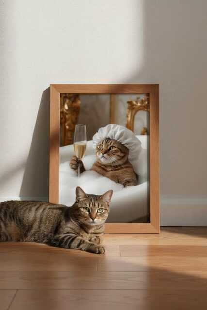 Funny Custom Pet Portrait - Dog Or Cat in Bathrobe, Bathroom Wall Art - image 1